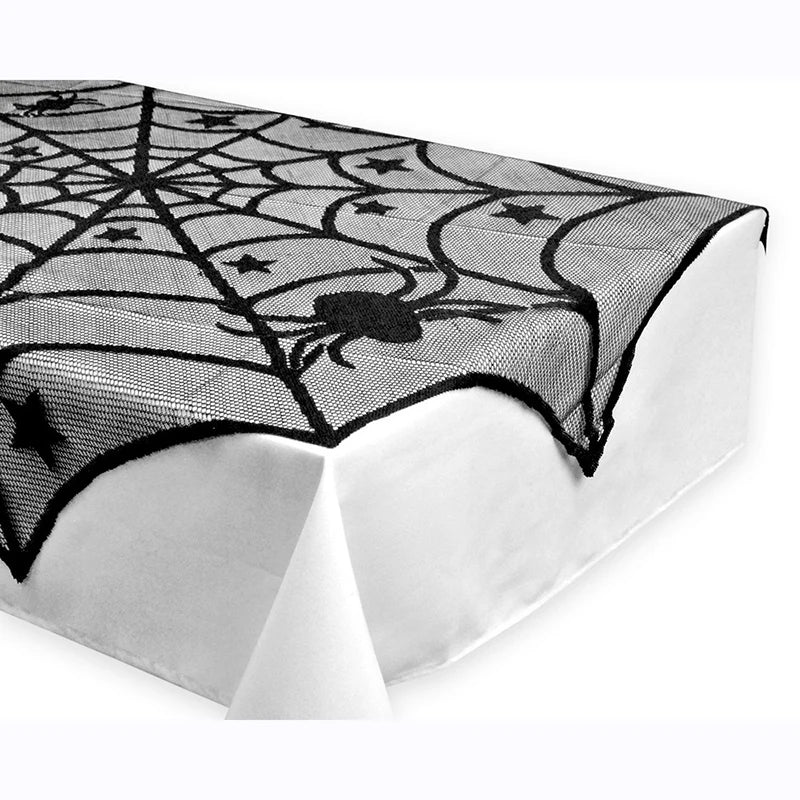40-Inch Round Halloween Black Spiderweb Lace Tablecloth from Mish Mash Market