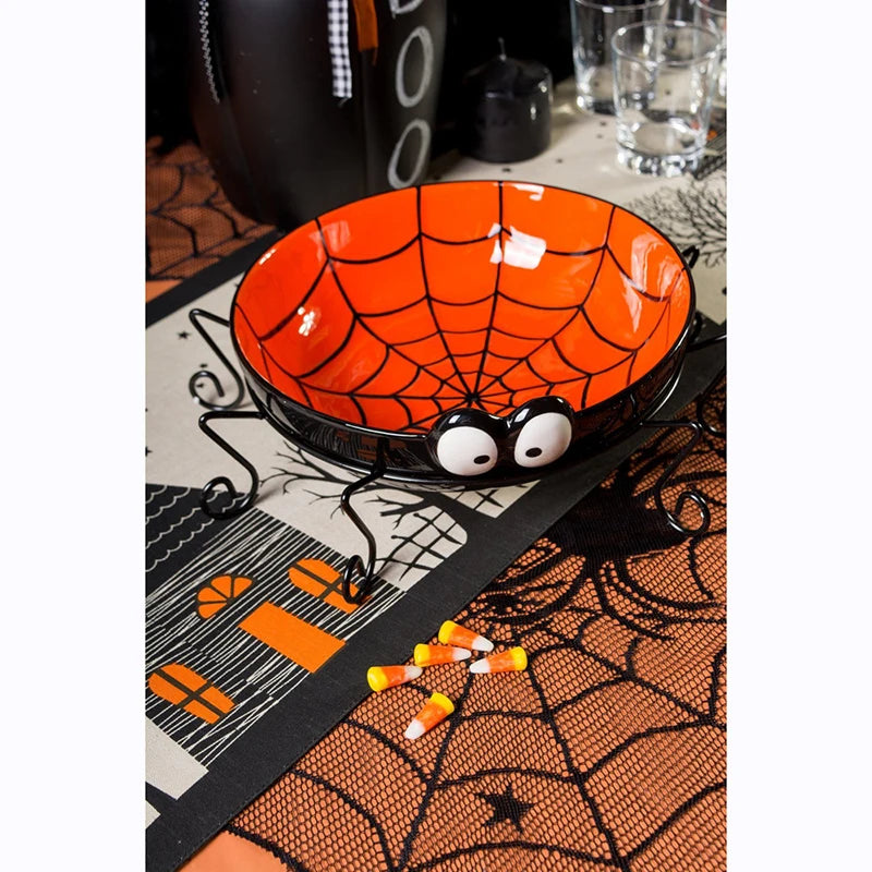 40-Inch Round Halloween Black Spiderweb Lace Tablecloth from Mish Mash Market