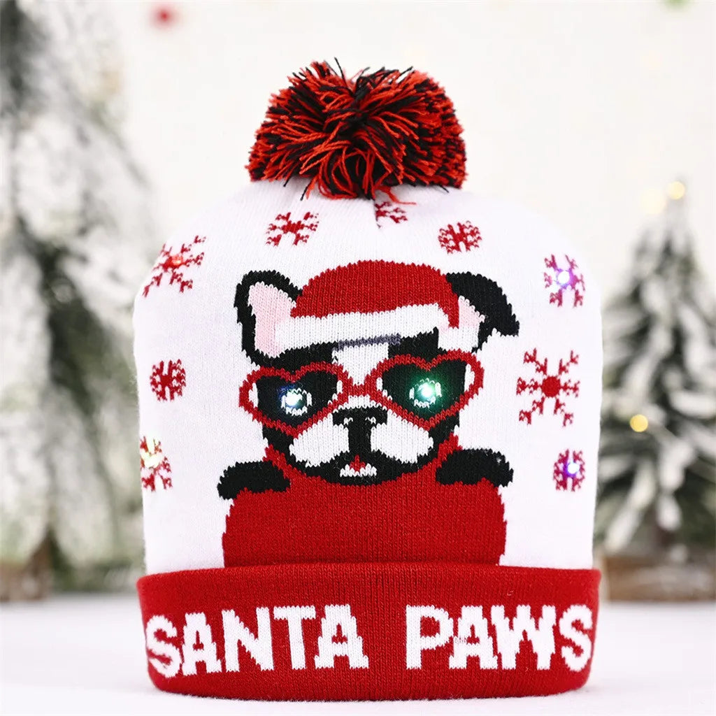 LED Light-Up Christmas Knitted Beanie Hat for Adults and Kids